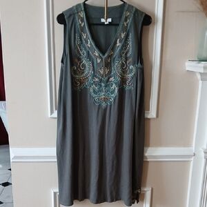 J. Jill Gray Cotton Dress with Decorative Stitching.